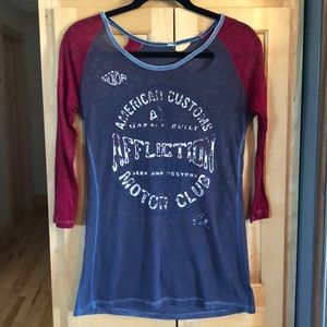 Affliction destructed 3/4 sleeve tee, large.